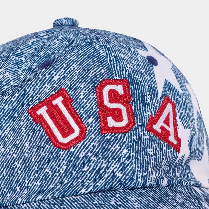 Denim Graphic Cap Mens Hat (White/Dark Blue/Power Red)