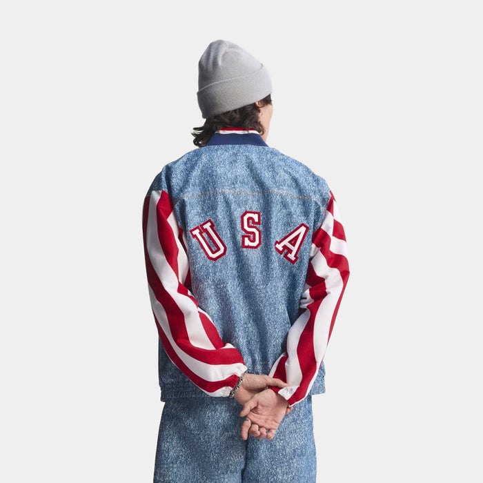 Denim Graphic Track Mens Jacket (White/Dark Blue)
