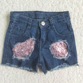 Denim shorts with sequins          C15-13
