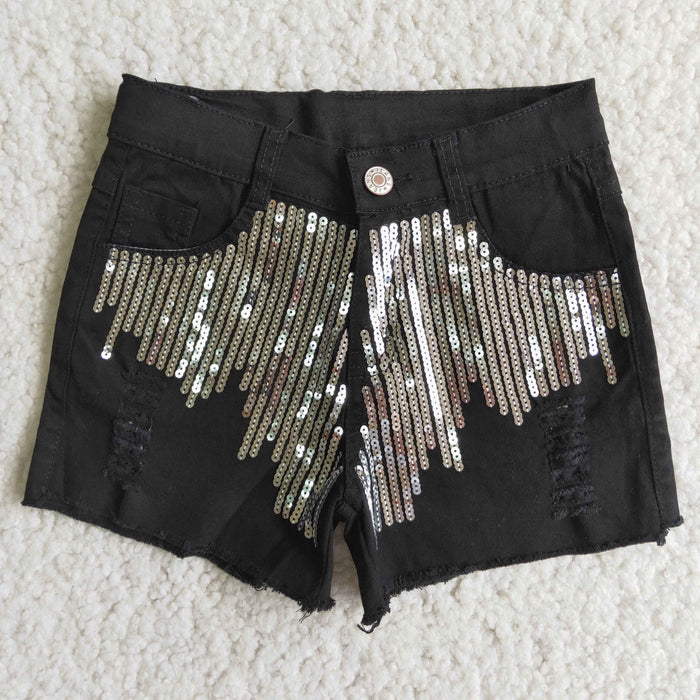 Denim shorts with sequins           D8-4