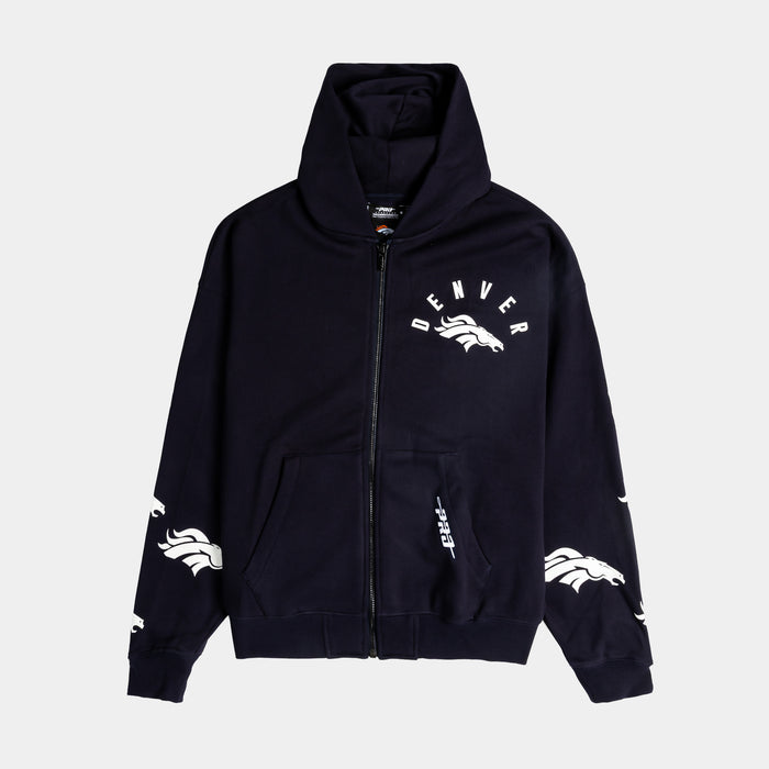 Denvor Broncos All Pro Fleece Zip Up Mens Hoodie (Navy/White)