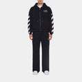 Diagonal Full Zip Up Fleece Mens Hoodie (Black/White)