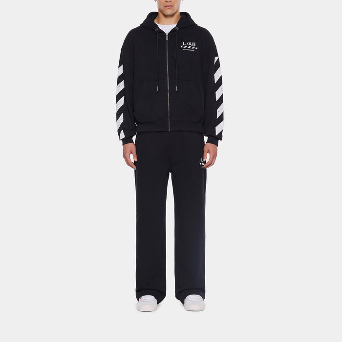 Diagonal Full Zip Up Fleece Mens Hoodie (Black/White)