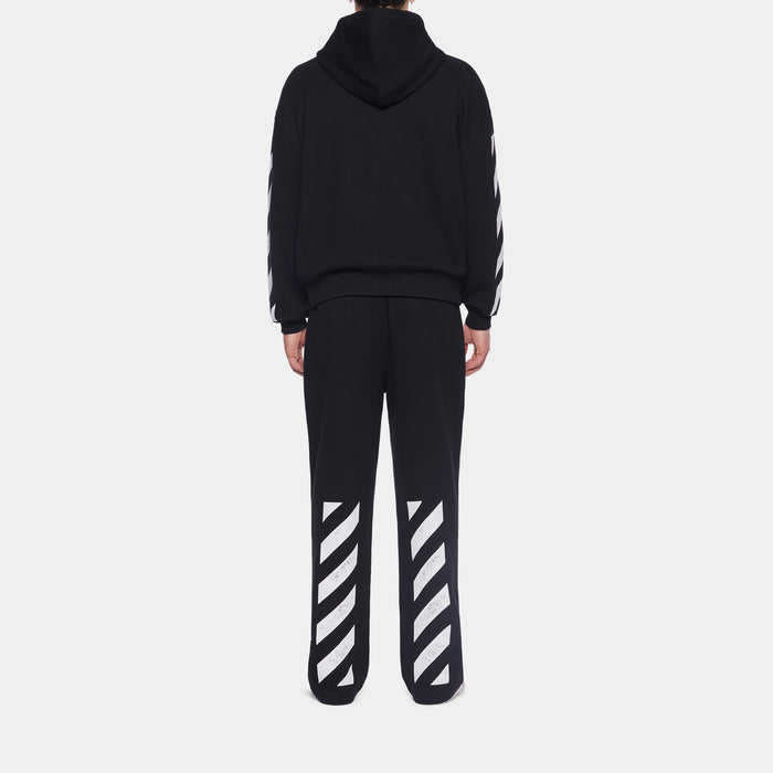 Diagonal Full Zip Up Fleece Mens Hoodie (Black/White)