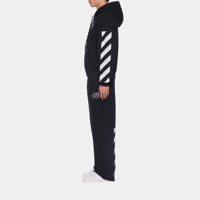 Diagonal Full Zip Up Fleece Mens Hoodie (Black/White)