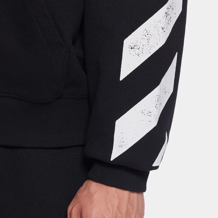 Diagonal Full Zip Up Fleece Mens Hoodie (Black/White)