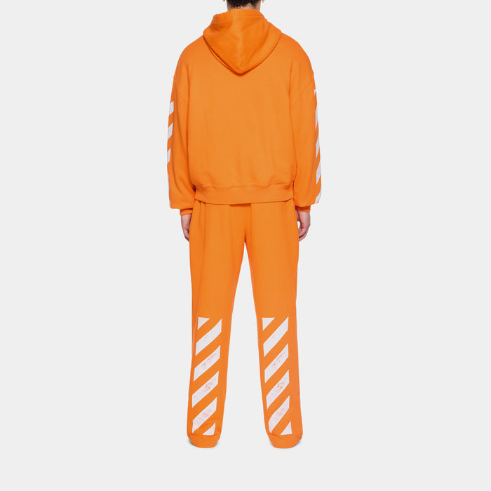 Diagonal Full Zip Up Fleece Mens Hoodie (Orange/White)
