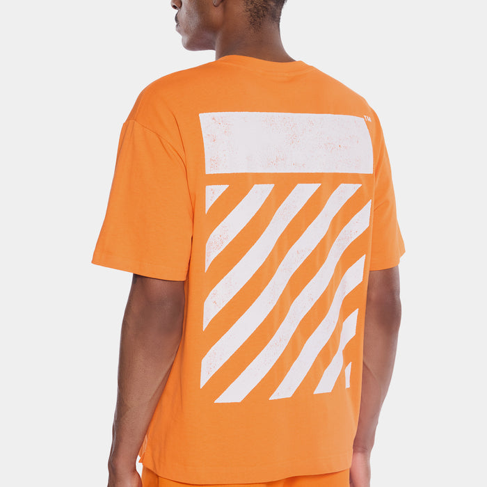 Diagonal Mens Short Sleeve Shirt (Orange/White)