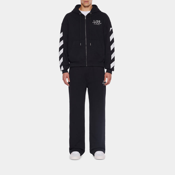 Diagonal Open Hem Mens Joggers (Black/White)