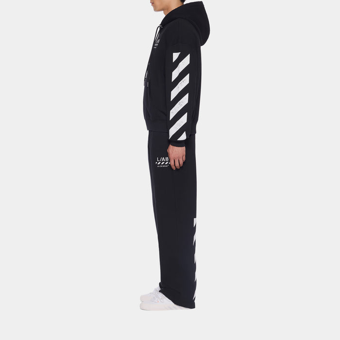 Diagonal Open Hem Mens Joggers (Black/White)