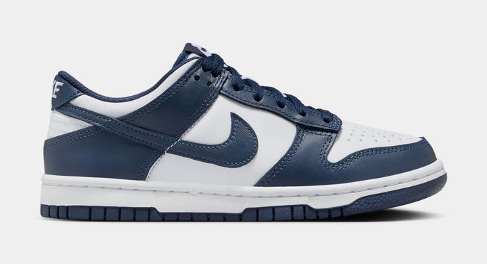 Dunk Low Grade School Basketball Shoes (White/White/Midnight Navy)