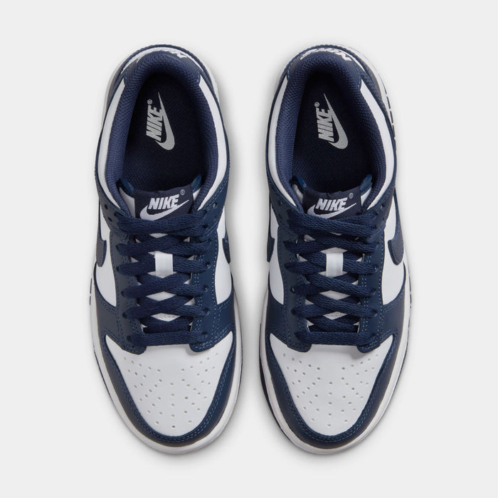 Dunk Low Grade School Basketball Shoes (White/White/Midnight Navy)