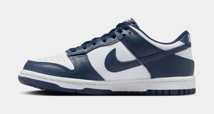 Dunk Low Grade School Basketball Shoes (White/White/Midnight Navy)