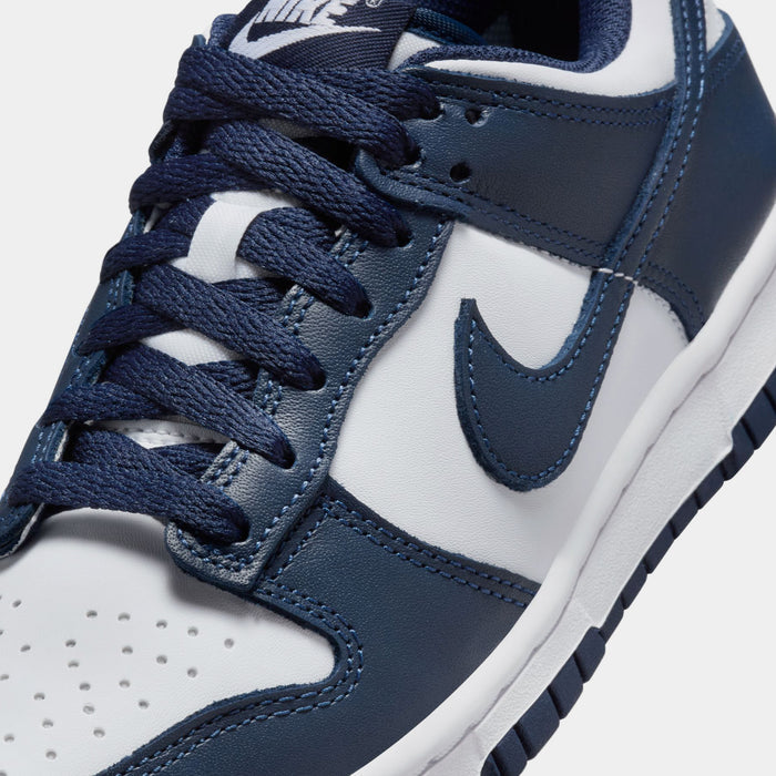 Dunk Low Grade School Basketball Shoes (White/White/Midnight Navy)