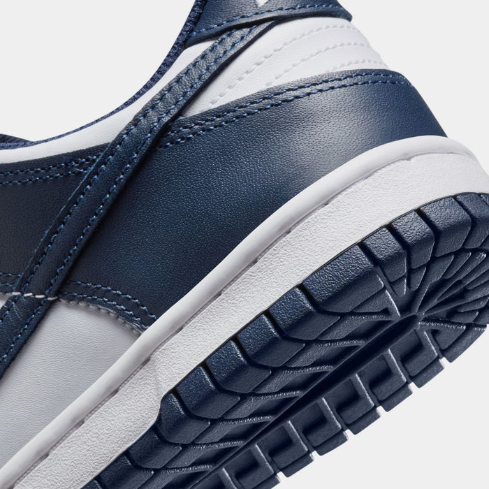 Dunk Low Grade School Basketball Shoes (White/White/Midnight Navy)