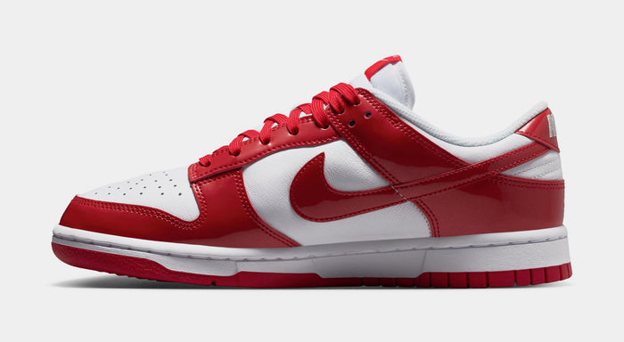Dunk Low SE Patent Leather Mens Lifestyle Shoes (White/University Red)
