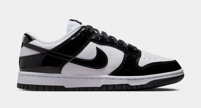 Dunk Low SE Patent Leather Womens Lifestyle Shoes (White/Black/Metallic Silver)