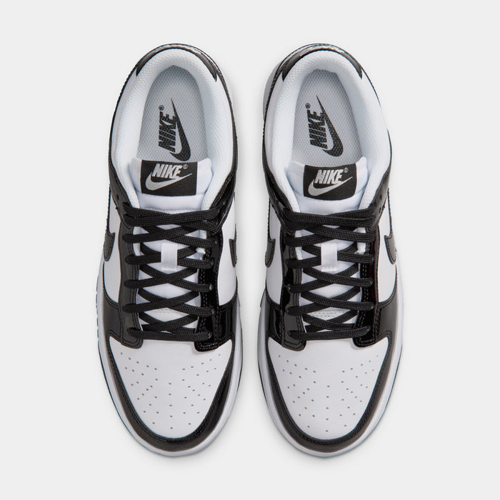 Dunk Low SE Patent Leather Womens Lifestyle Shoes (White/Black/Metallic Silver)