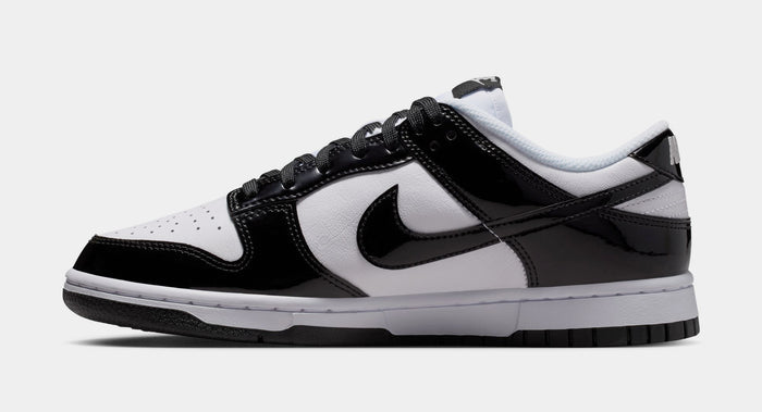 Dunk Low SE Patent Leather Womens Lifestyle Shoes (White/Black/Metallic Silver)