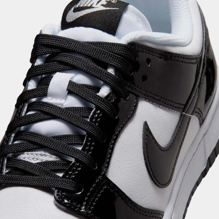 Dunk Low SE Patent Leather Womens Lifestyle Shoes (White/Black/Metallic Silver)