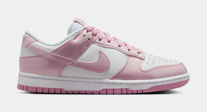 Dunk Low SE Patent Leather Womens Lifestyle Shoes (White/Pink Rise/White/Metallic Silver)