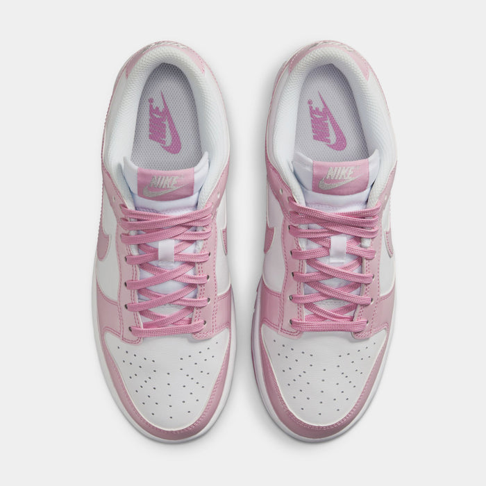 Dunk Low SE Patent Leather Womens Lifestyle Shoes (White/Pink Rise/White/Metallic Silver)
