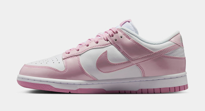 Dunk Low SE Patent Leather Womens Lifestyle Shoes (White/Pink Rise/White/Metallic Silver)