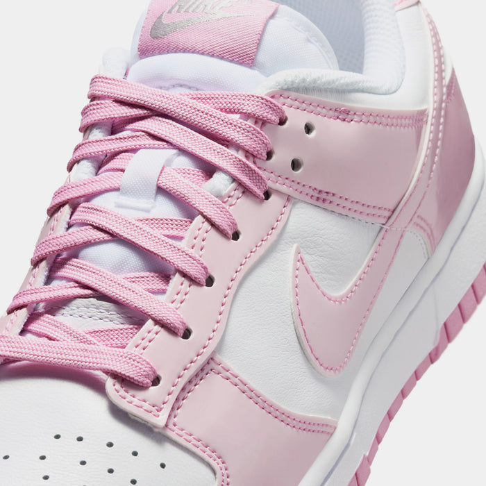 Dunk Low SE Patent Leather Womens Lifestyle Shoes (White/Pink Rise/White/Metallic Silver)