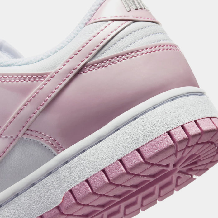Dunk Low SE Patent Leather Womens Lifestyle Shoes (White/Pink Rise/White/Metallic Silver)