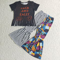 E4-12 Nightmar* Cartoon Tassel Top Bell Pants Girls Halloween Clothes Set