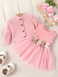 Elegant Bloom – Baby Girl Mesh Dressjacket with Waist Flower Detail
