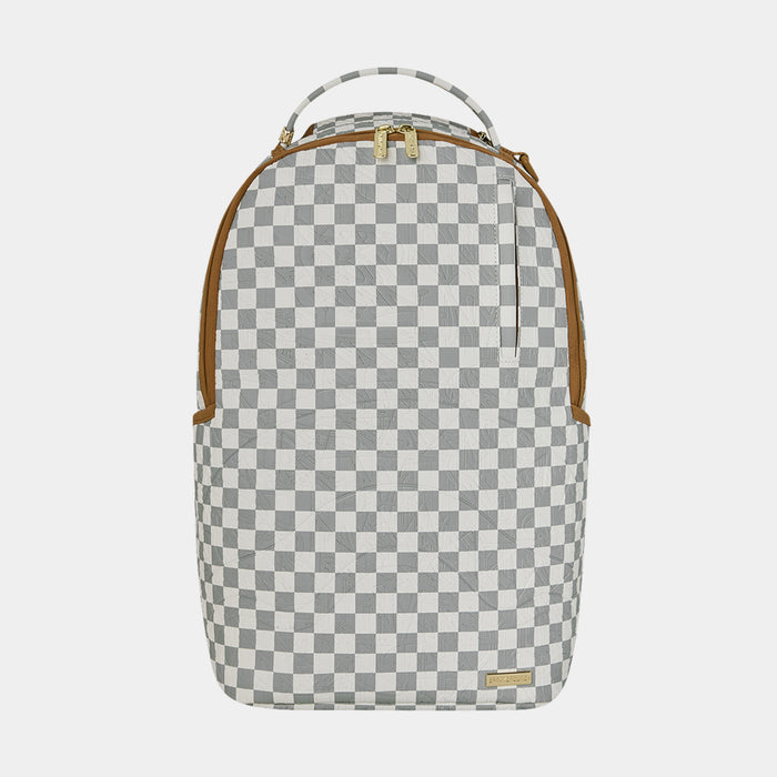 Embossed Cream Checkerboard Mens Backpack (Grey/White)