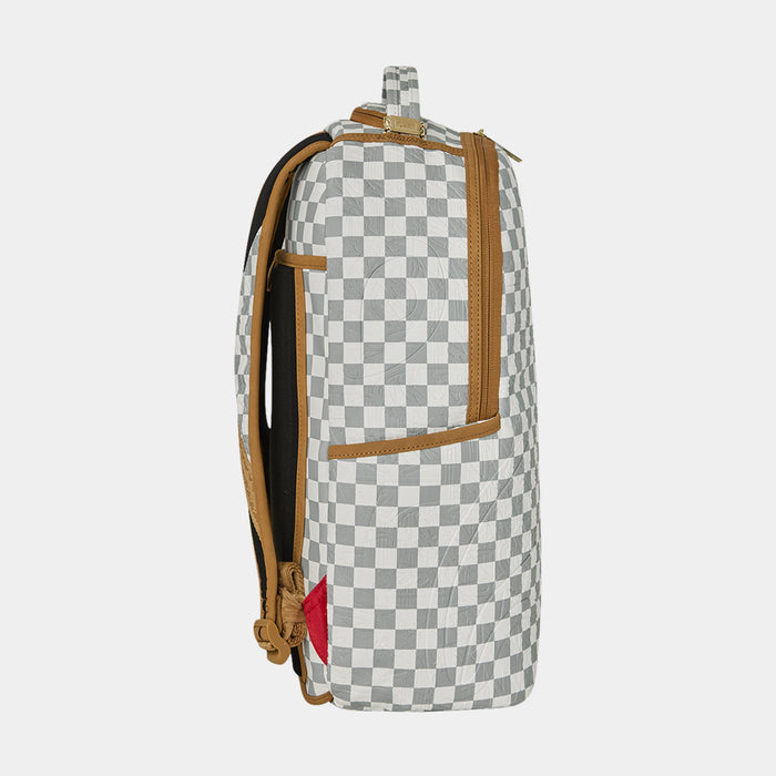 Embossed Cream Checkerboard Mens Backpack (Grey/White)