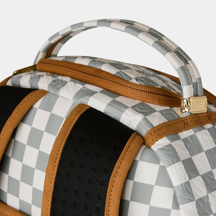 Embossed Cream Checkerboard Mens Backpack (Grey/White)
