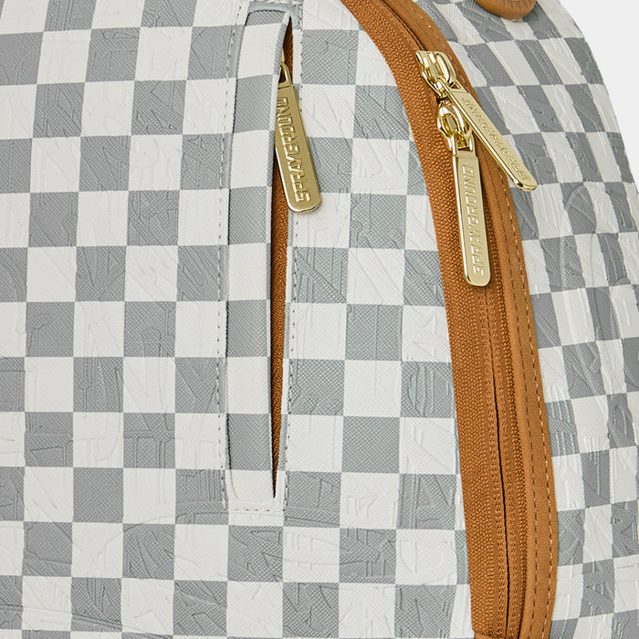 Embossed Cream Checkerboard Mens Backpack (Grey/White)