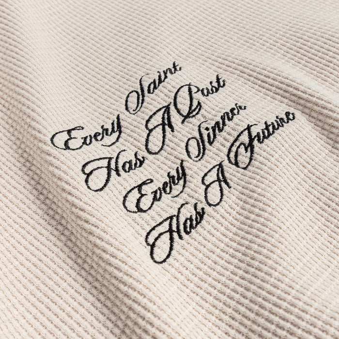 Embroidered Cross Thermal Mens Short Sleeve Shirt (Beige/Beige)