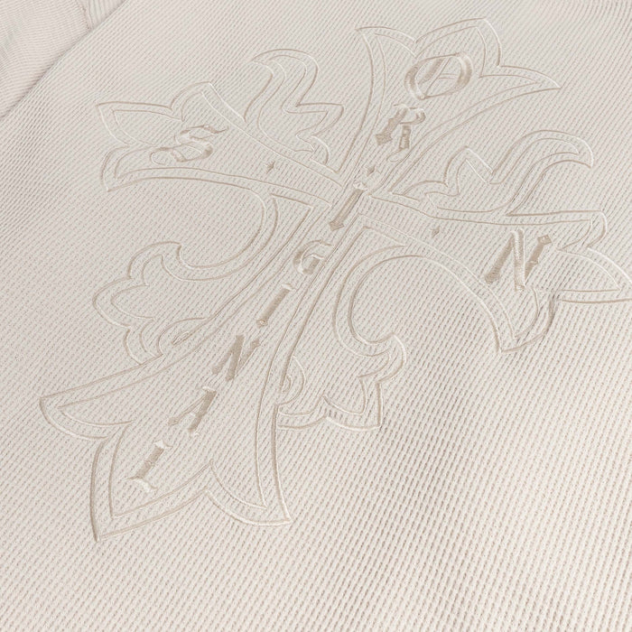Embroidered Cross Thermal Mens Short Sleeve Shirt (Beige/Beige)
