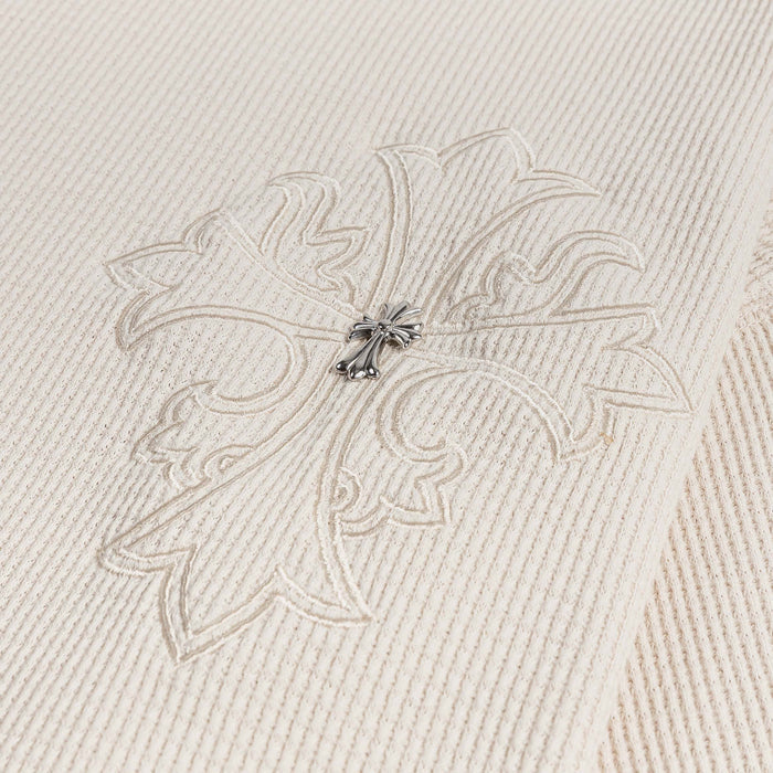 Embroidered Cross Thermal Mens Short Sleeve Shirt (Beige/Beige)