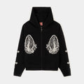 Embroidered Guadalupe Cropped Washed Zip Up Mens Hoodie (Black/Beige)