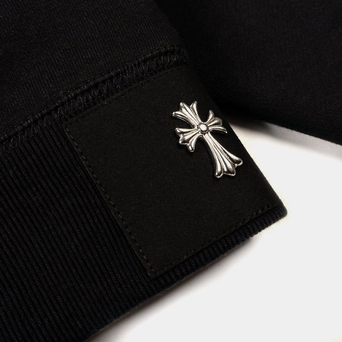Embroidered Guadalupe Cropped Washed Zip Up Mens Hoodie (Black/Beige)