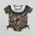 Embroidery  Daddy's Girl Green Camo Short Sleeve Bubble Romper With Bow