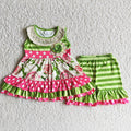 flowers tunic top ruffles shorts Girls summer outfits   C9-23