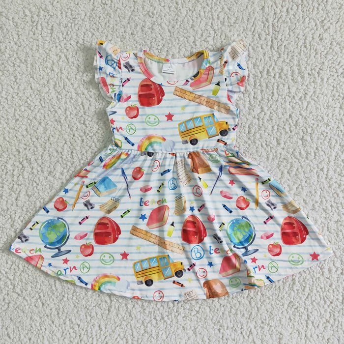 Flutter sleeve knee length back to school dress  GSD0085