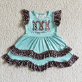Flutter sleeve knee length bunny leopard print ruffles Easter dress EC0006