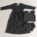 GBO0059 Web Tulle Dress Black Cotton Baby Girls Halloween 3 Pieces Bummie Set