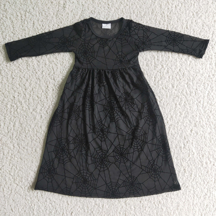 GBO0059 Web Tulle Dress Black Cotton Baby Girls Halloween 3 Pieces Bummie Set