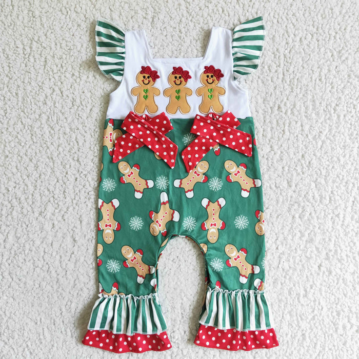 Gingerbread Embroidery Baby Girls Christmas Romper    SR0064
