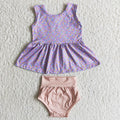 Girl Purple Print Plaid Bummies set E4-11