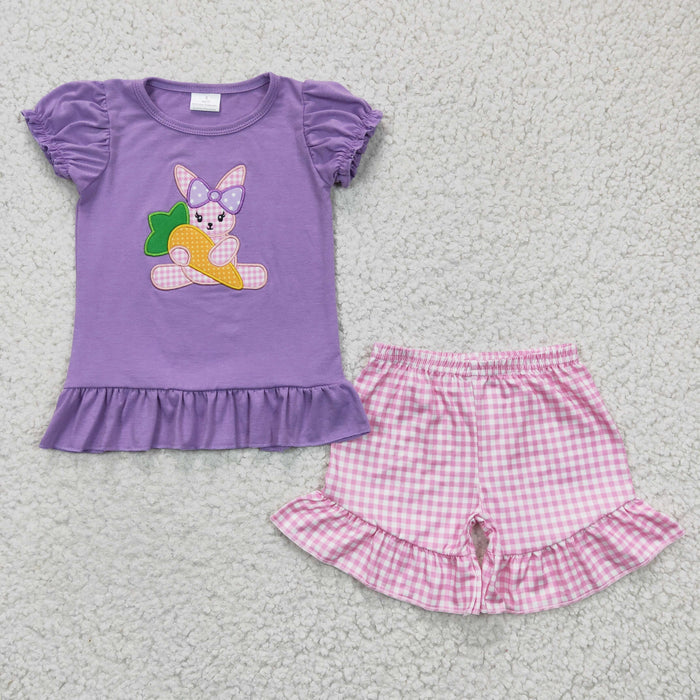 Girls bunny embroidery Easter outfit    GSSO0126