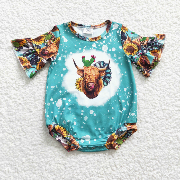 Girls cactus highland cow romper   SR0126